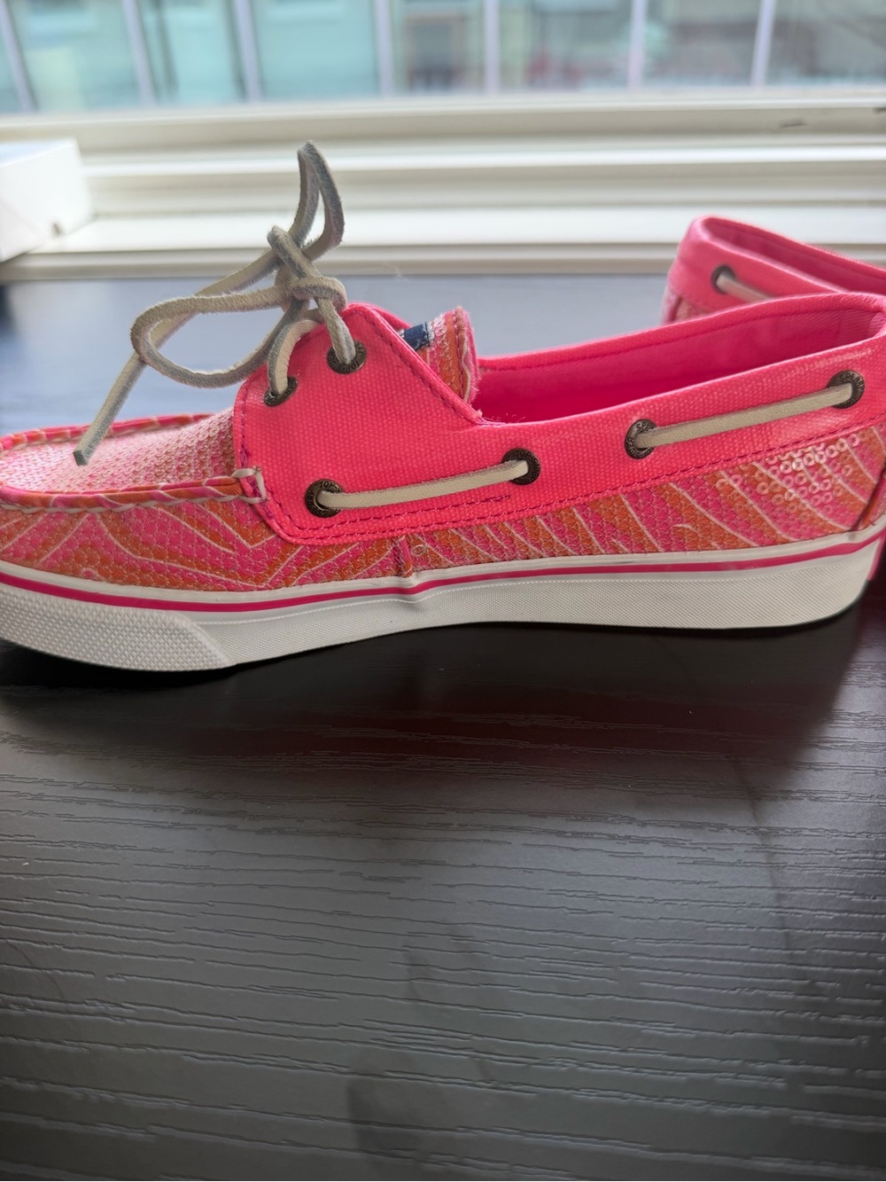 Sperry Top Sider Hot Pink and Orange Sequin Boat Shoe 7M - Picture 8 of 11